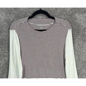 J Jill Top Womens Medium Red Beige Stripe 100% Perfect Pima Cotton Tunic Blouse